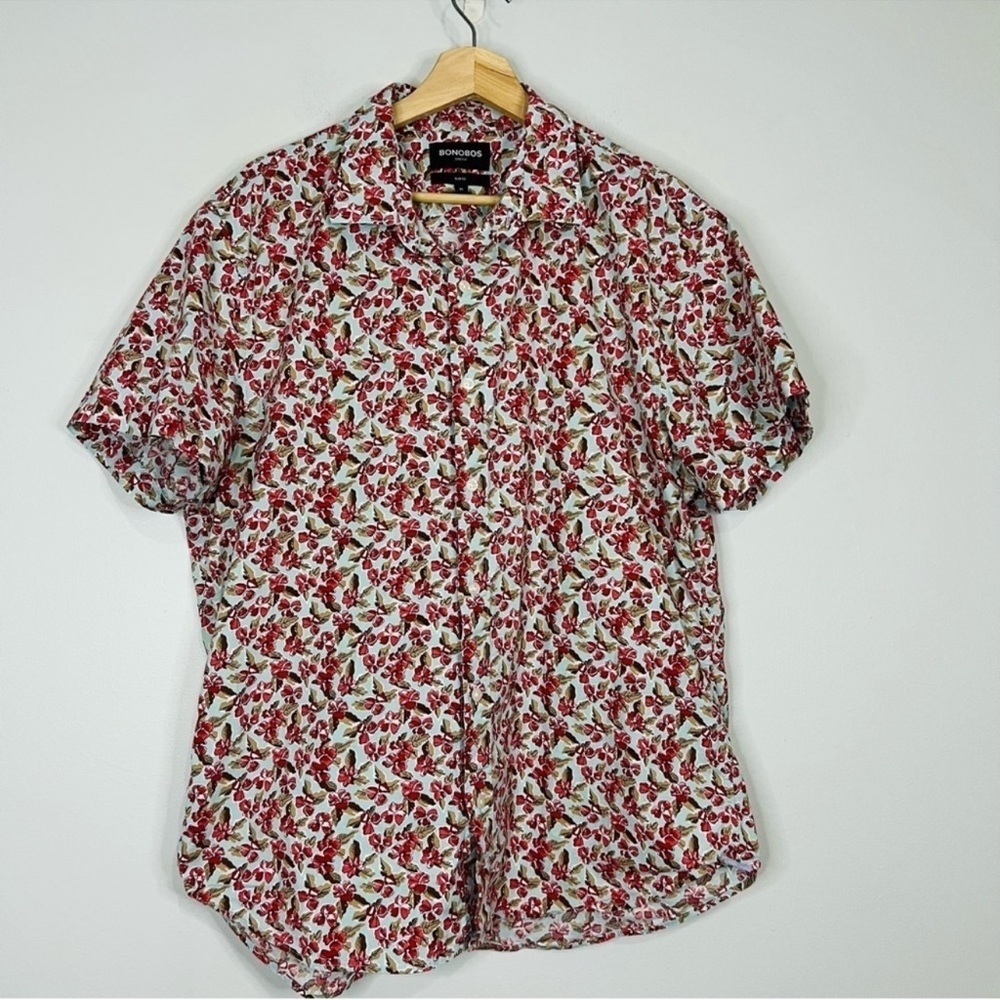 Bonobos Blue/Red Floral Print Cotton Button Up XL